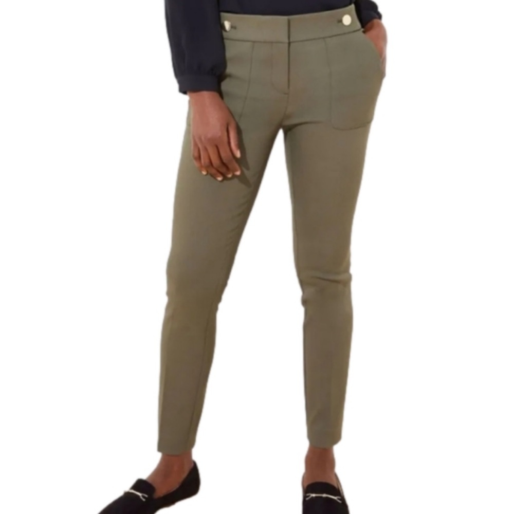 LOFT Marisa Fit Olive Green Dress Pants With Gold Buttons